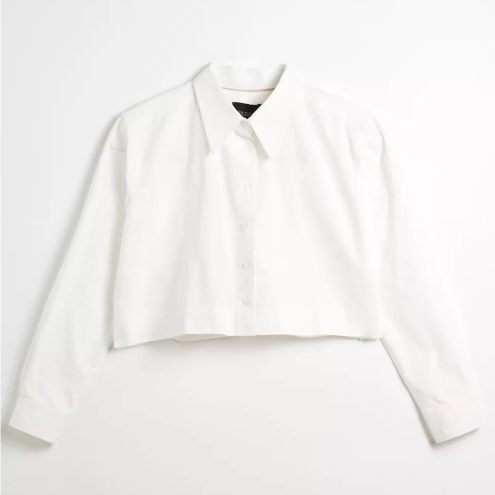 WILDFANG Essential White Cropped Button Up XS